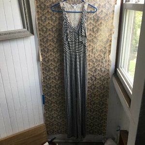 Charming Charlie Black White Striped Maxi Dress  M
